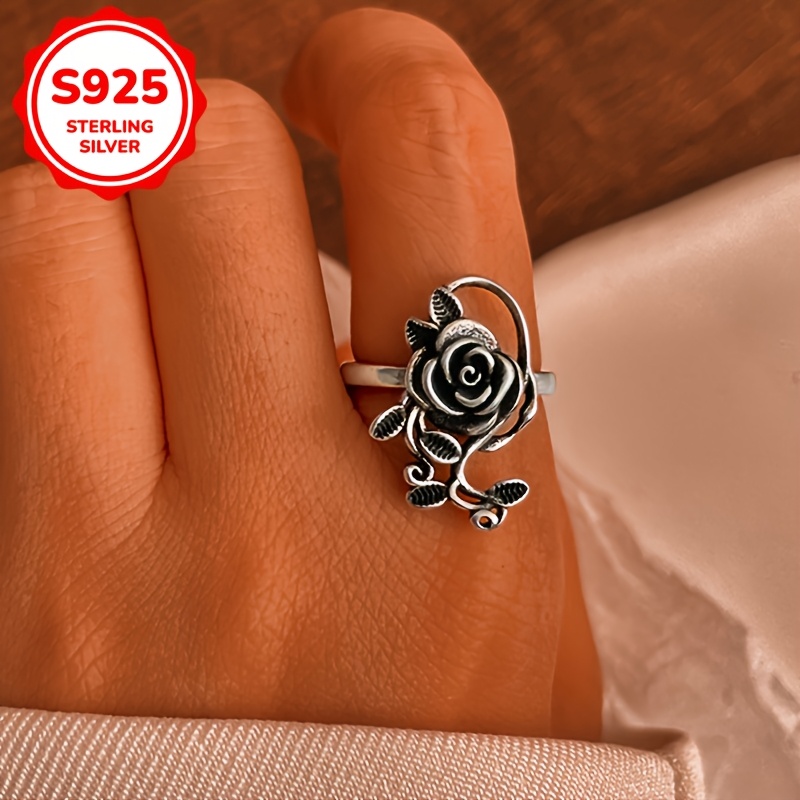 Creative Rose Ring Fashionable Opening Adjustable Women's Ring in 925 Silvery
